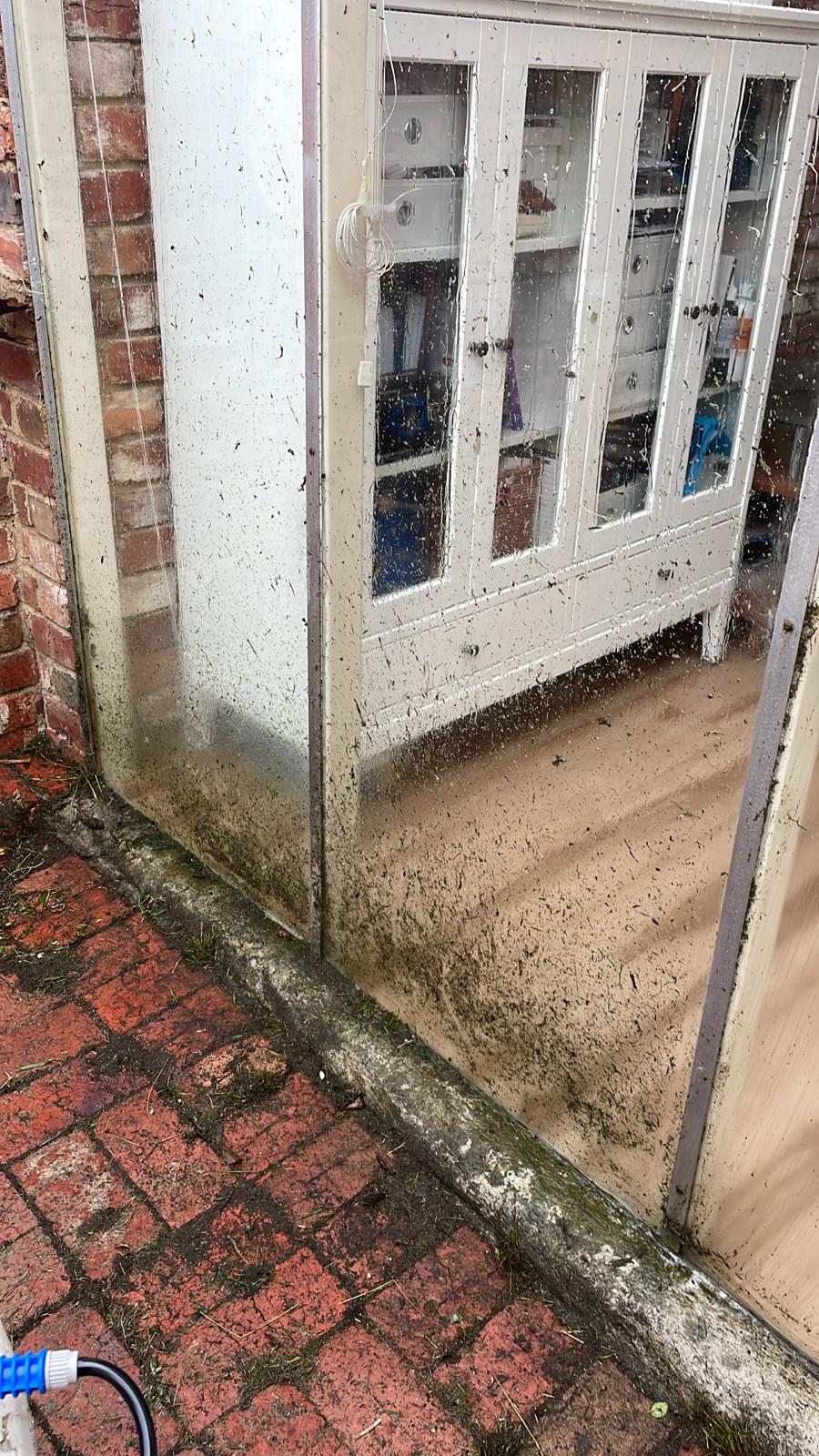 Dirty window and door frame before cleaning in South East Melbourne